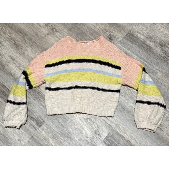 Billabong knit Size Medium Striped Cropped Slouchy Fit Cotton Pullover‎ - Picture 1 of 8